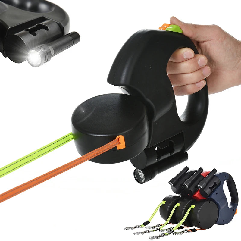 3M Retractable Dual Dog Leash with LED Light – Tangle-Free, 360° Swivel for Small Dogs