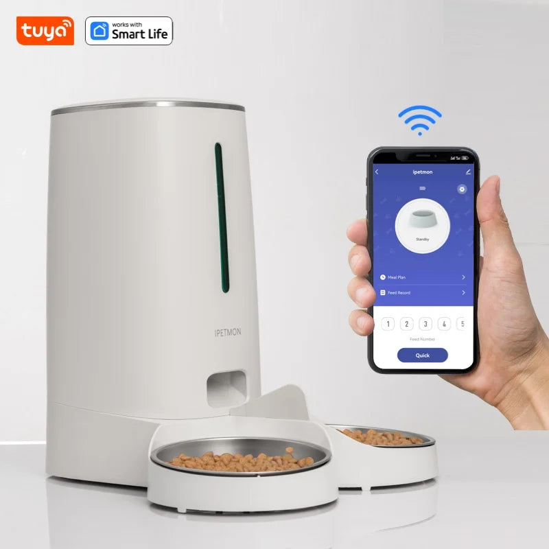 Smart WiFi Automatic Cat Feeder for 2 Cats – 4L Capacity with App Control, Dual Stainless Steel Bowls & Low Food Alerts