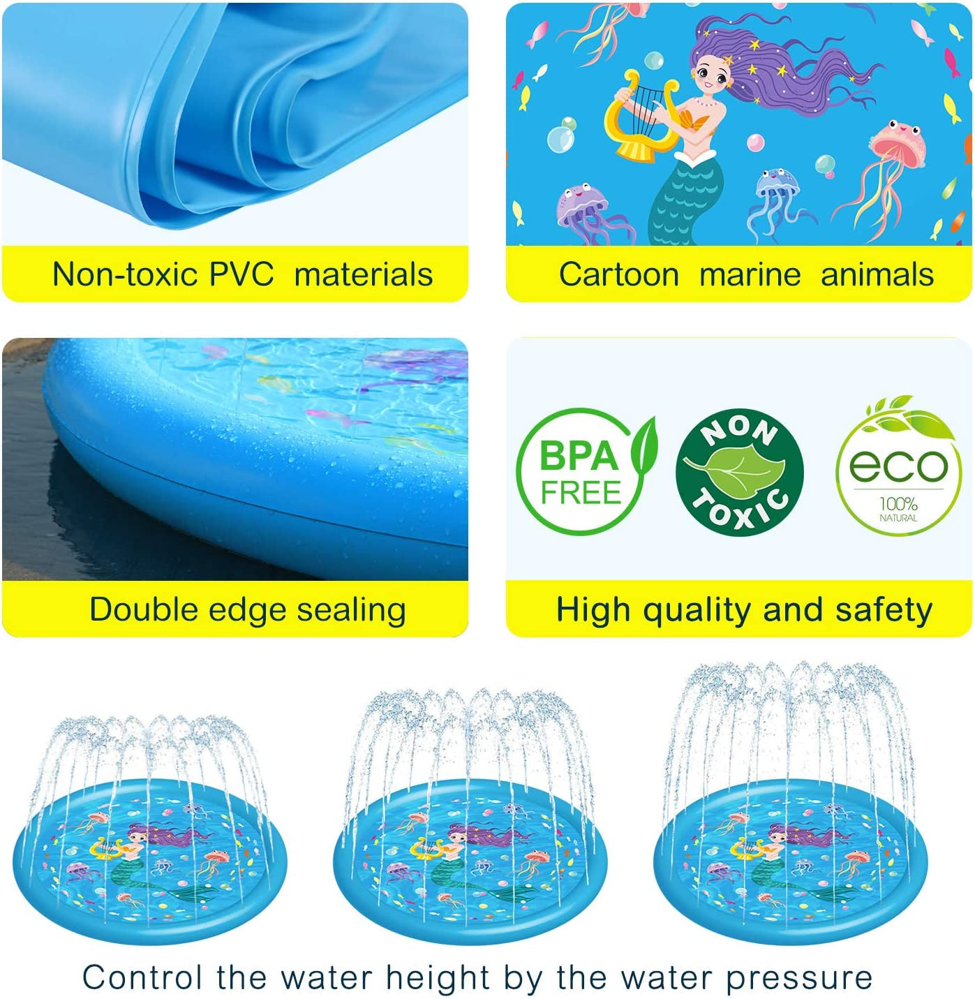 3-in-1 Kids Water Play Mat – Sprinkler, Splash Pad & Baby Pool for Toddlers 1-5 Years
