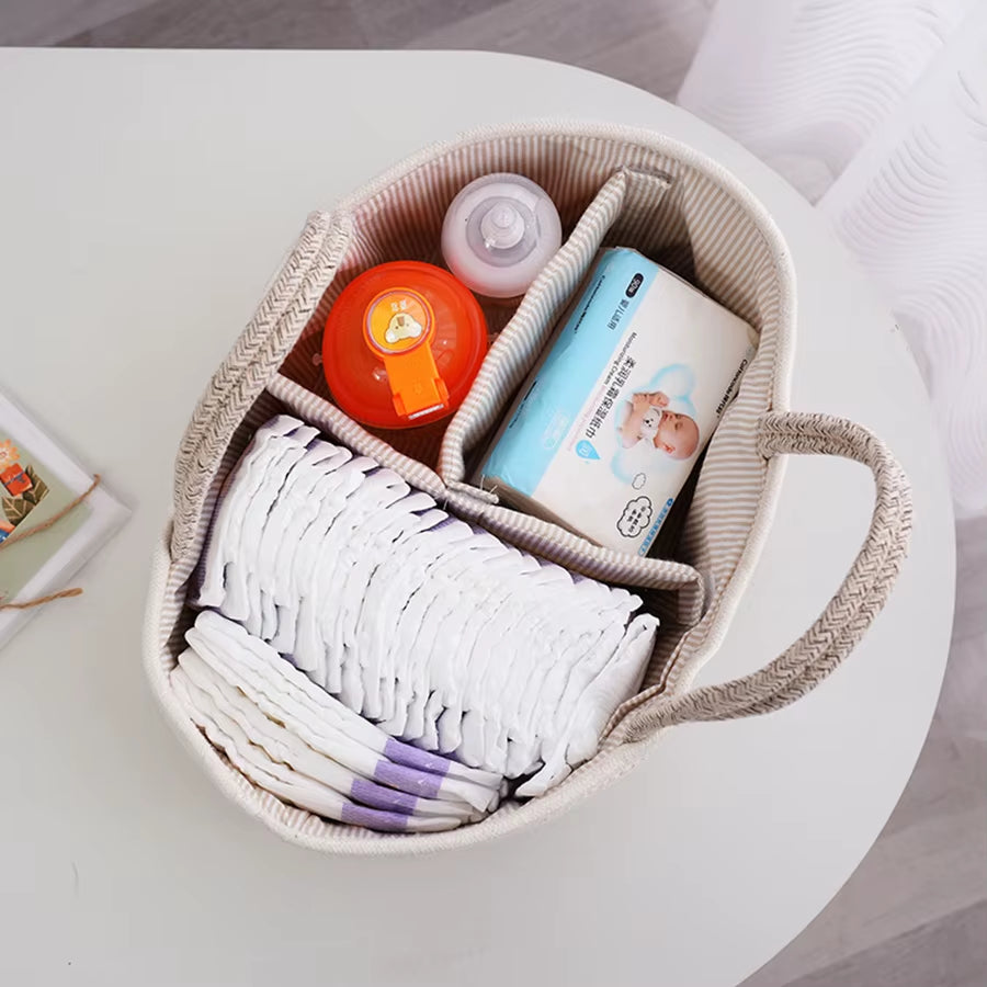 Multi-Use Diaper Bag & Organizer – Portable Cotton Rope Storage for Mom & Baby