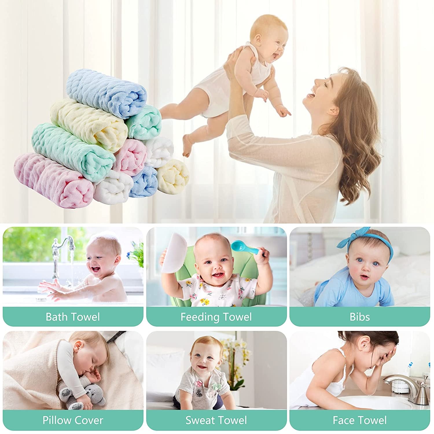 10-Pack Muslin Baby Washcloths – Ultra-Soft for Sensitive Skin
