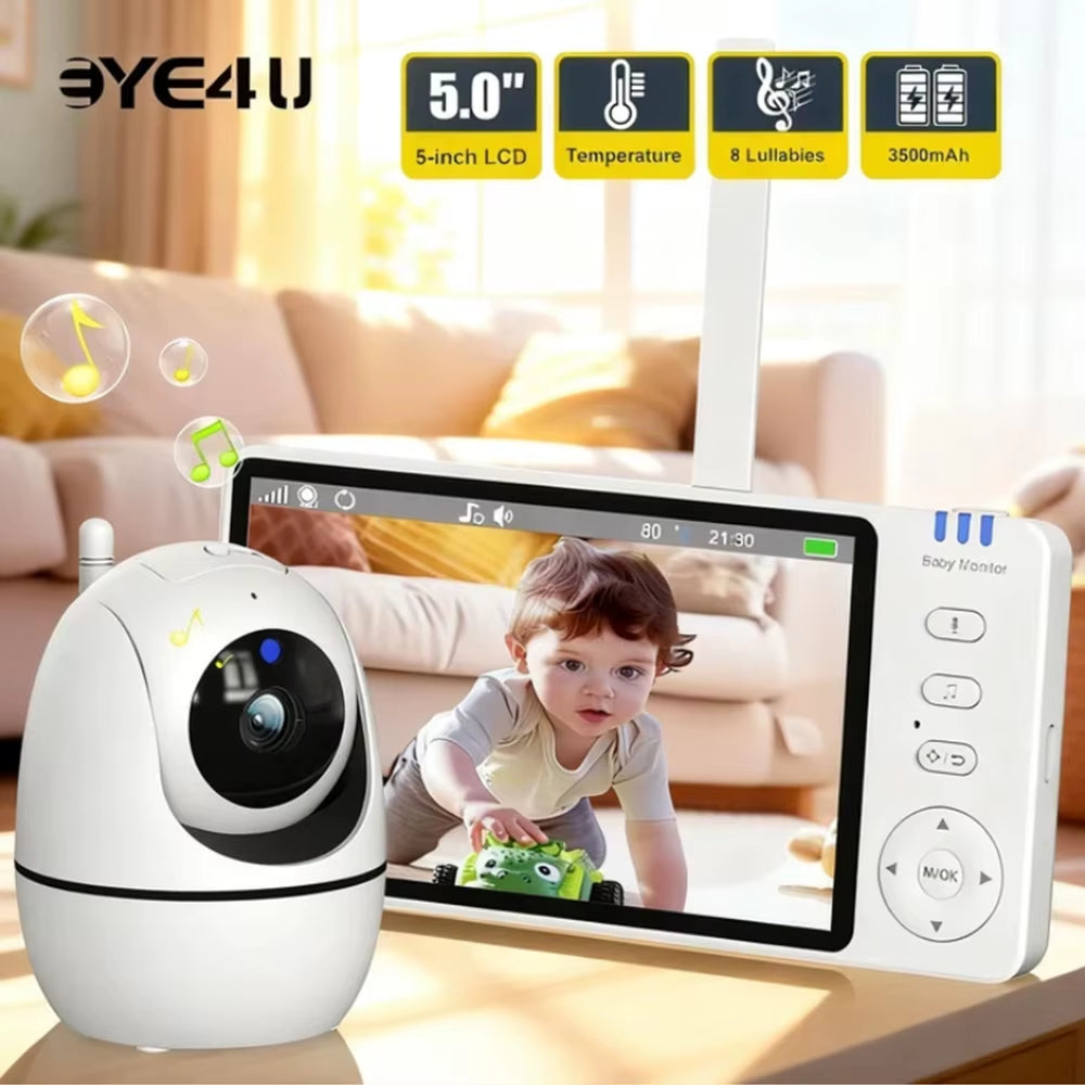 5” Video Baby Monitor – PTZ Camera, Zoom, Night Vision, Temp Sensor & Lullabies