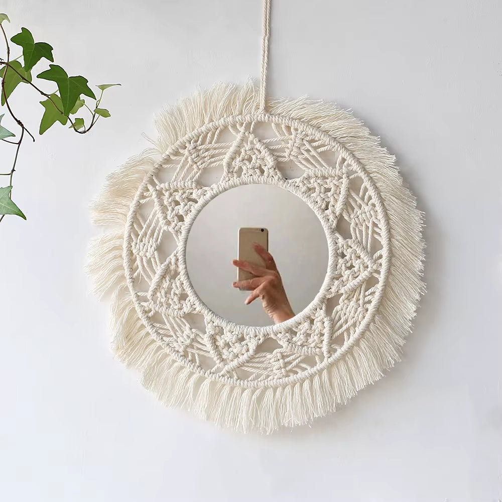 Boho Macrame Round Wall Mirror