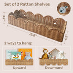 Set of 2 Rattan Scalloped Book Shelves for Kids - Wall Mounted Nursery Decor