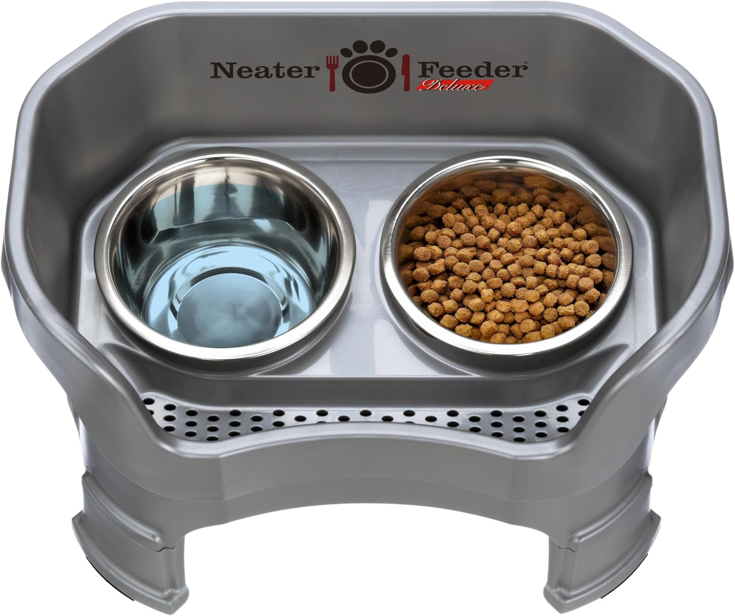 Pet Neater Deluxe Mess-Free Elevated Dog Feeder – Adjustable 10” & 12.5” Stand with Stainless Steel Bowls for Medium Dogs