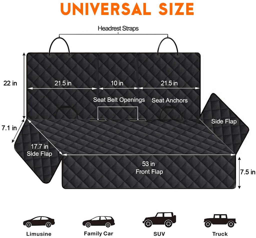 Dog Car Seat Cover, Back Seat Cover for Dogs Pet Car Seat Protector Waterproof Bench Car Seat Cover, Non-Slip Rear Seat Cover Fits Middle Armrest for Most Cars Trucks Suvs - Black