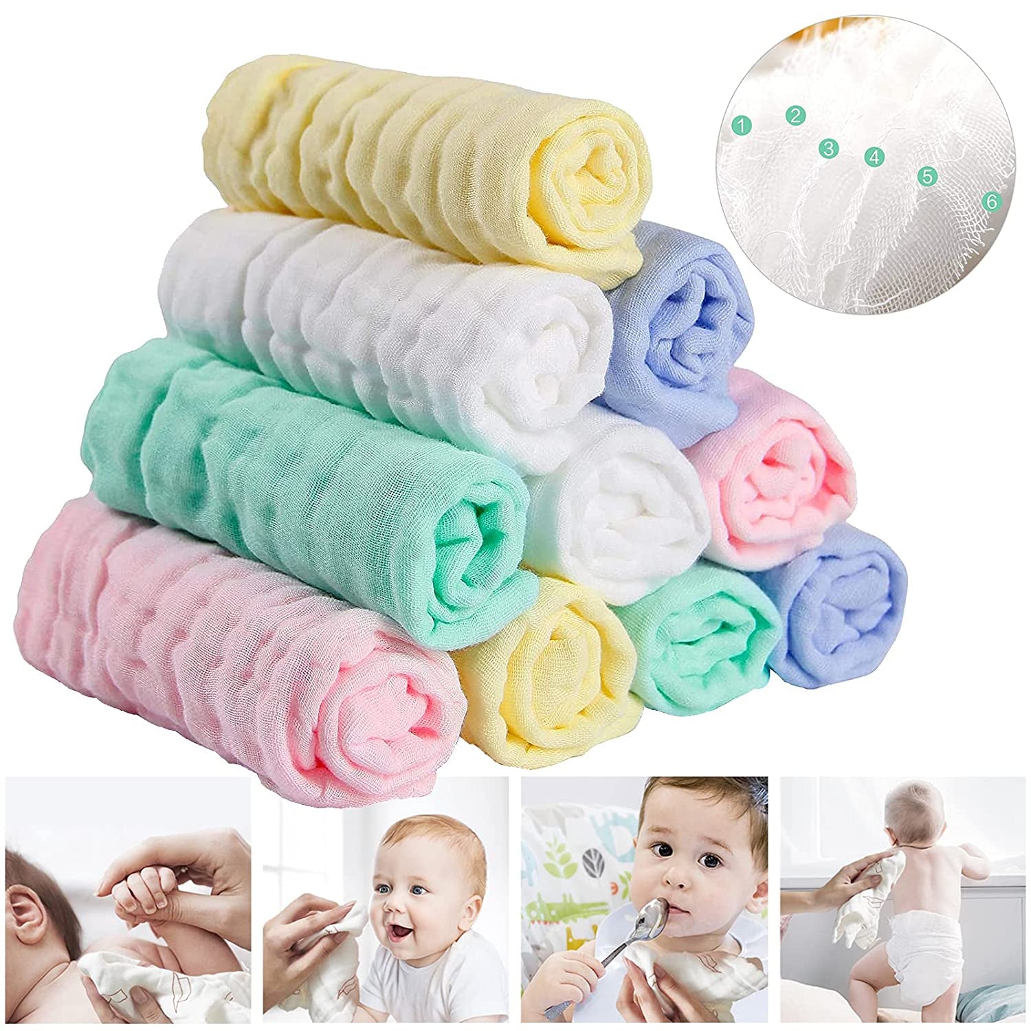 10-Pack Muslin Baby Washcloths – Ultra-Soft for Sensitive Skin