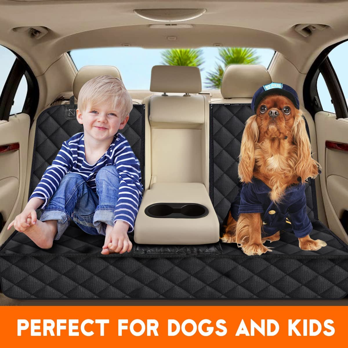 Dog Car Seat Cover, Back Seat Cover for Dogs Pet Car Seat Protector Waterproof Bench Car Seat Cover, Non-Slip Rear Seat Cover Fits Middle Armrest for Most Cars Trucks Suvs - Black