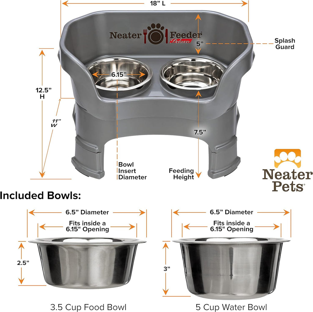 Pet Neater Deluxe Mess-Free Elevated Dog Feeder – Adjustable 10” & 12.5” Stand with Stainless Steel Bowls for Medium Dogs