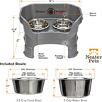 Pet Neater Deluxe Mess-Free Elevated Dog Feeder – Adjustable 10” & 12.5” Stand with Stainless Steel Bowls for Medium Dogs