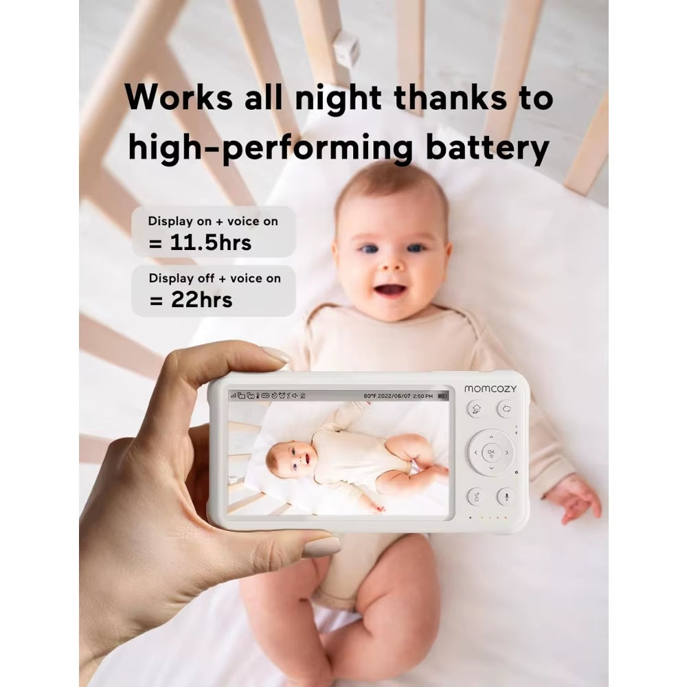 5” Baby Monitor – 2 Cameras, 1080P Split Screen, Audio, No WiFi, 5000mAh Battery