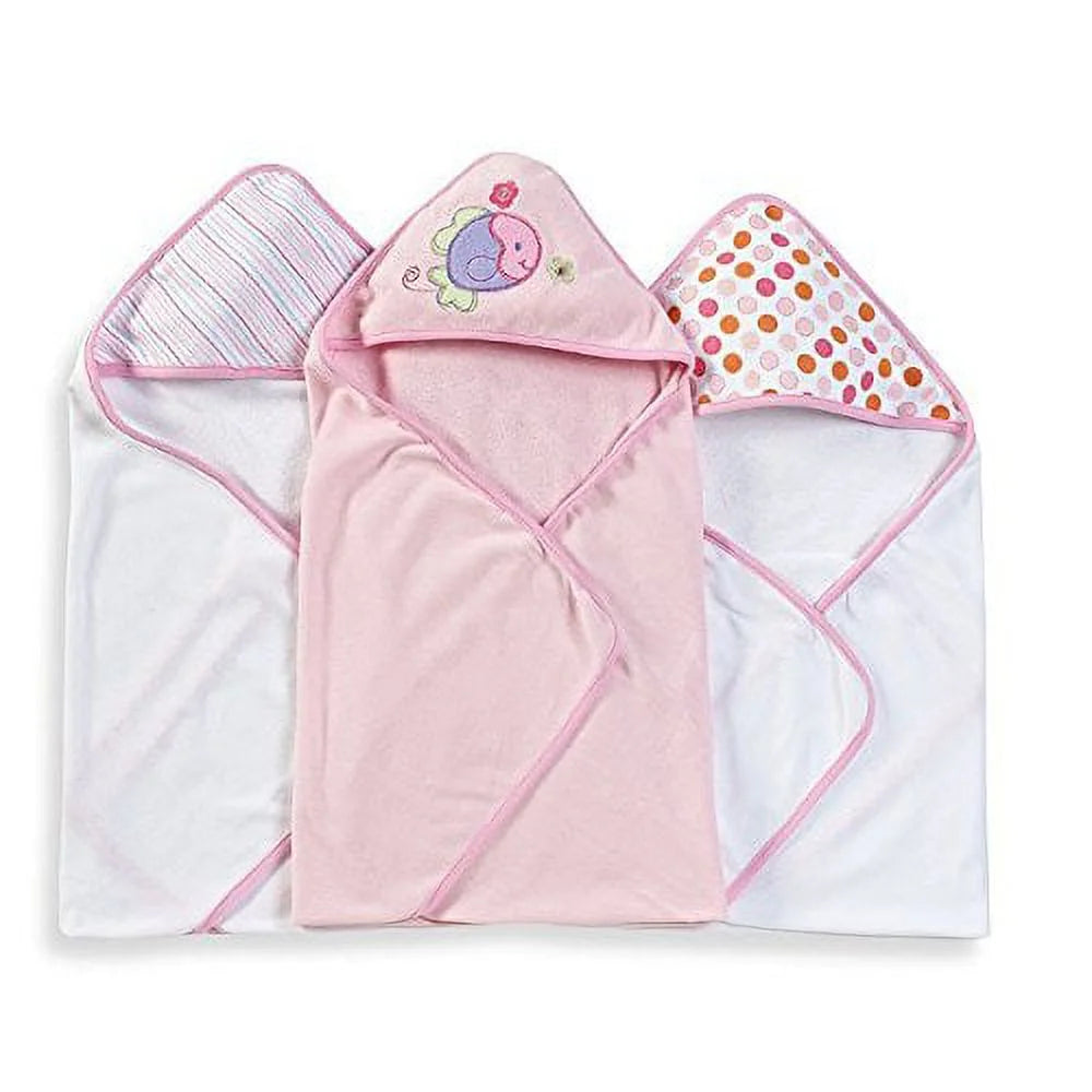 Baby 3 Pack Terry Bath Hooded Towels, Pink