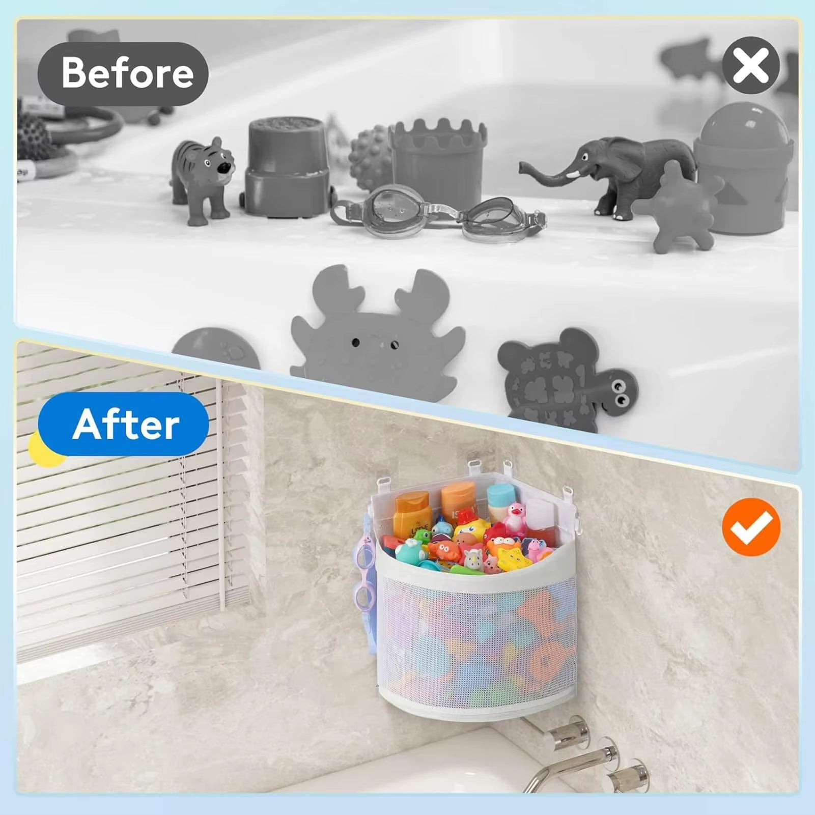 Kids Bath Toy Organizer – Large Mesh Storage Bag, Hanging Shower Caddy