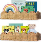 Set of 2 Rattan Scalloped Book Shelves for Kids - Wall Mounted Nursery Decor