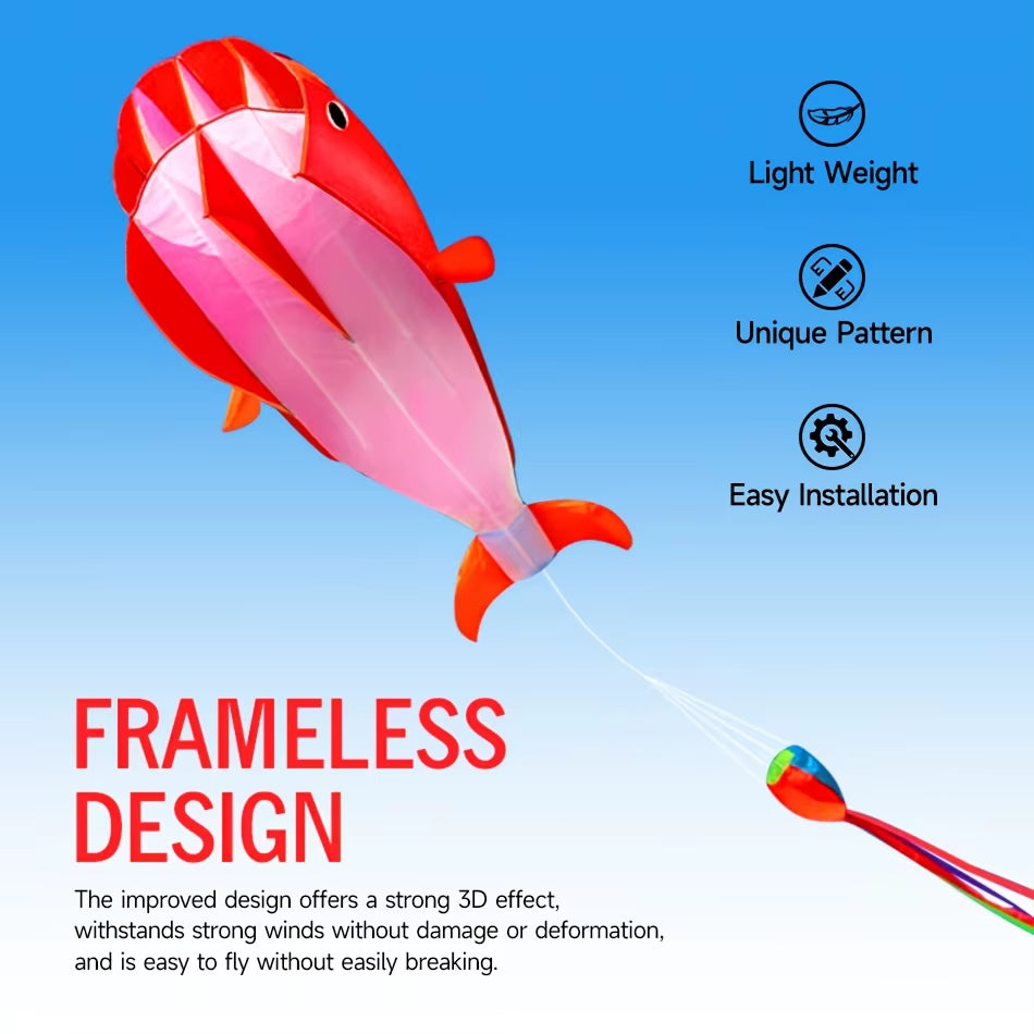 Soft Whale Kite Large Animal Beach Kite Outdoor Entertainment Game Easy to Fly anti Tear, Comes with Handle Cable Storage Bag