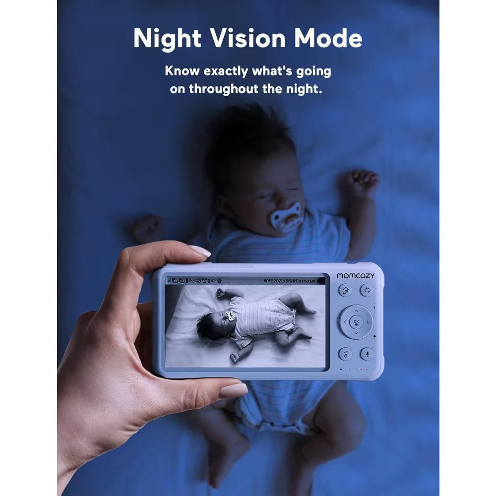 5” Baby Monitor – 2 Cameras, 1080P Split Screen, Audio, No WiFi, 5000mAh Battery