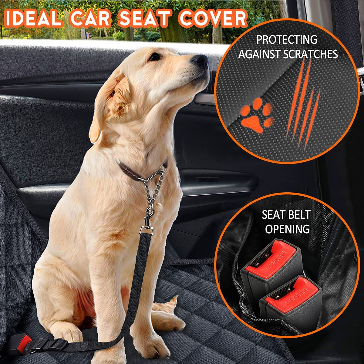 Dog Car Seat Cover, Back Seat Cover for Dogs Pet Car Seat Protector Waterproof Bench Car Seat Cover, Non-Slip Rear Seat Cover Fits Middle Armrest for Most Cars Trucks Suvs - Black