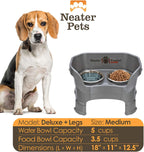 Pet Neater Deluxe Mess-Free Elevated Dog Feeder – Adjustable 10” & 12.5” Stand with Stainless Steel Bowls for Medium Dogs