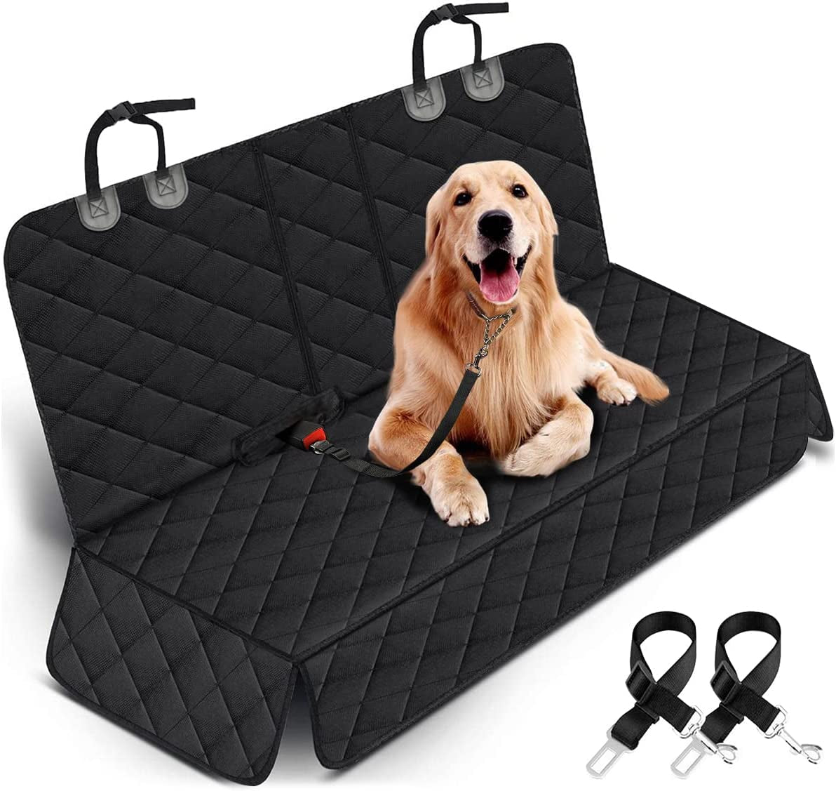 Dog Car Seat Cover, Back Seat Cover for Dogs Pet Car Seat Protector Waterproof Bench Car Seat Cover, Non-Slip Rear Seat Cover Fits Middle Armrest for Most Cars Trucks Suvs - Black
