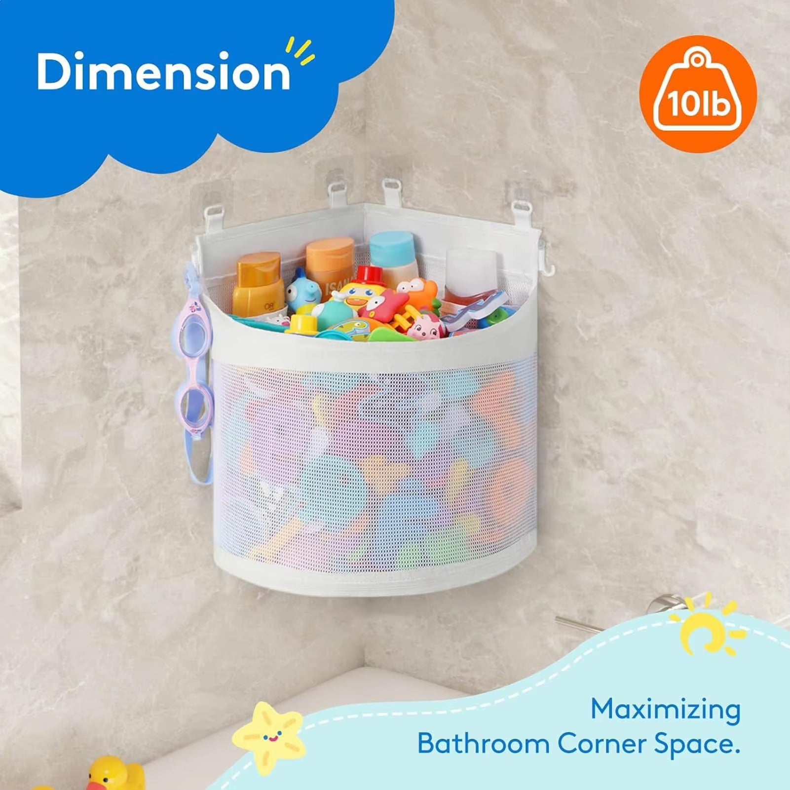 Kids Bath Toy Organizer – Large Mesh Storage Bag, Hanging Shower Caddy