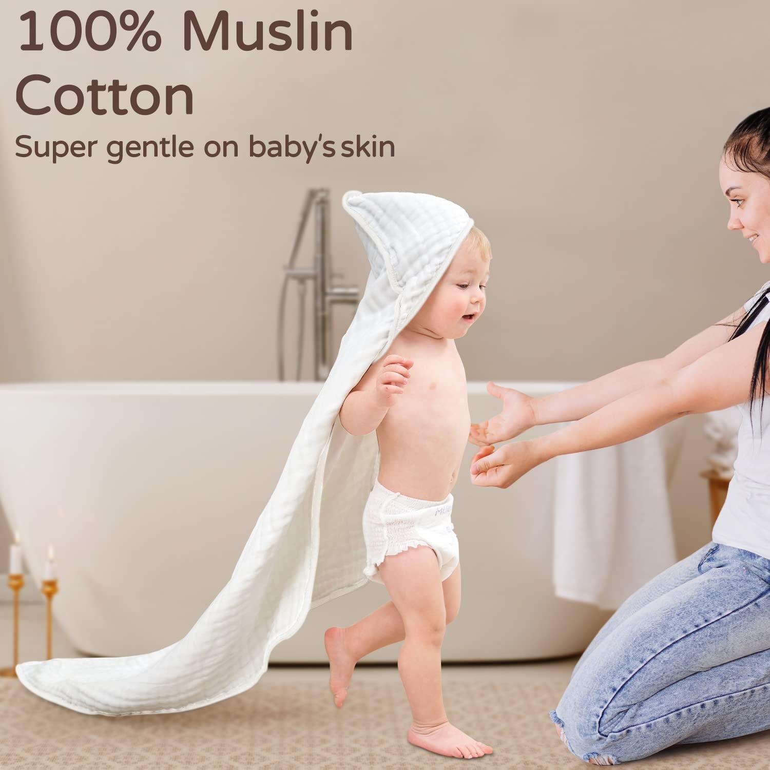 Muslin Hooded Baby Towel – 100% Cotton, Soft & Extra-Large (32x32”)