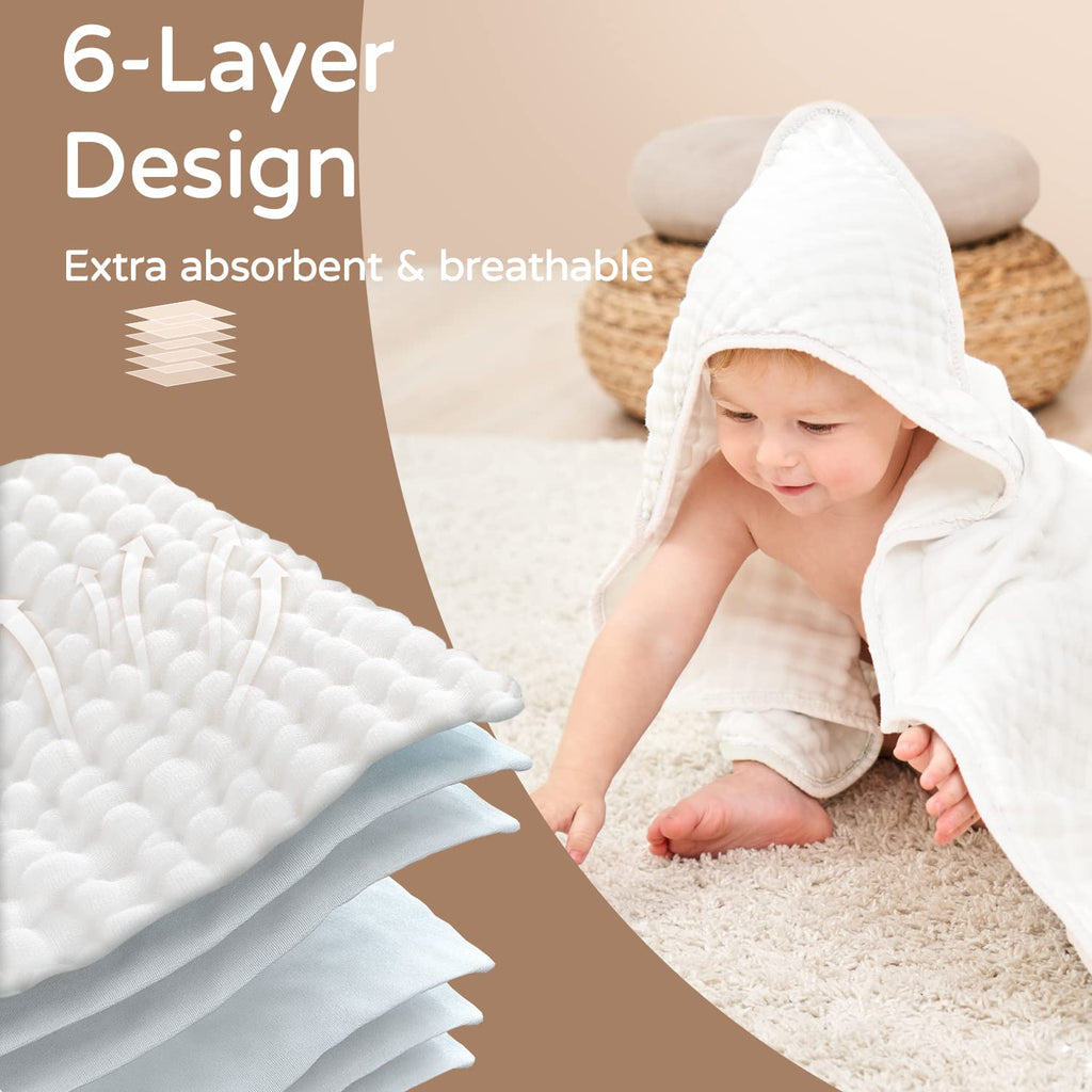 Muslin Hooded Baby Towel – 100% Cotton, Soft & Extra-Large (32x32”)