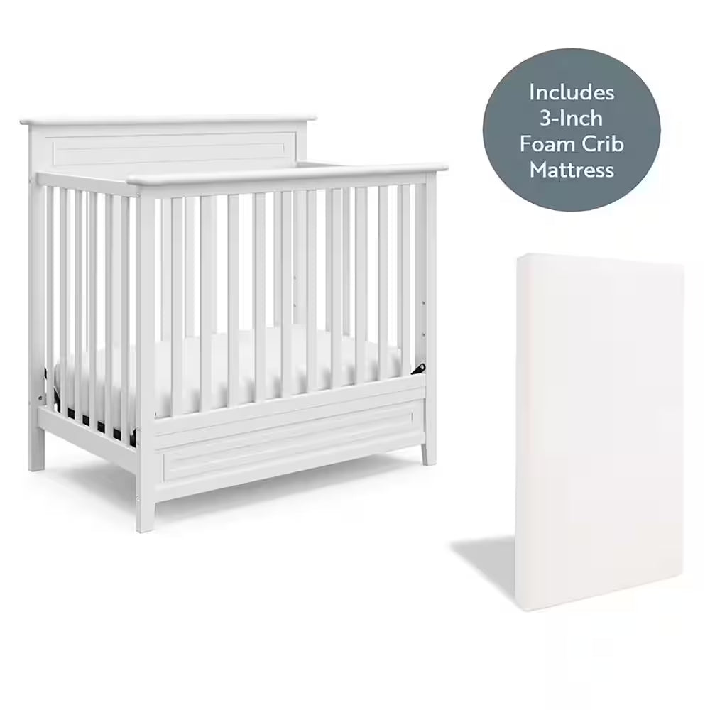 Petal Mini 4-in-1 Convertible Crib – White with Bonus Mattress
