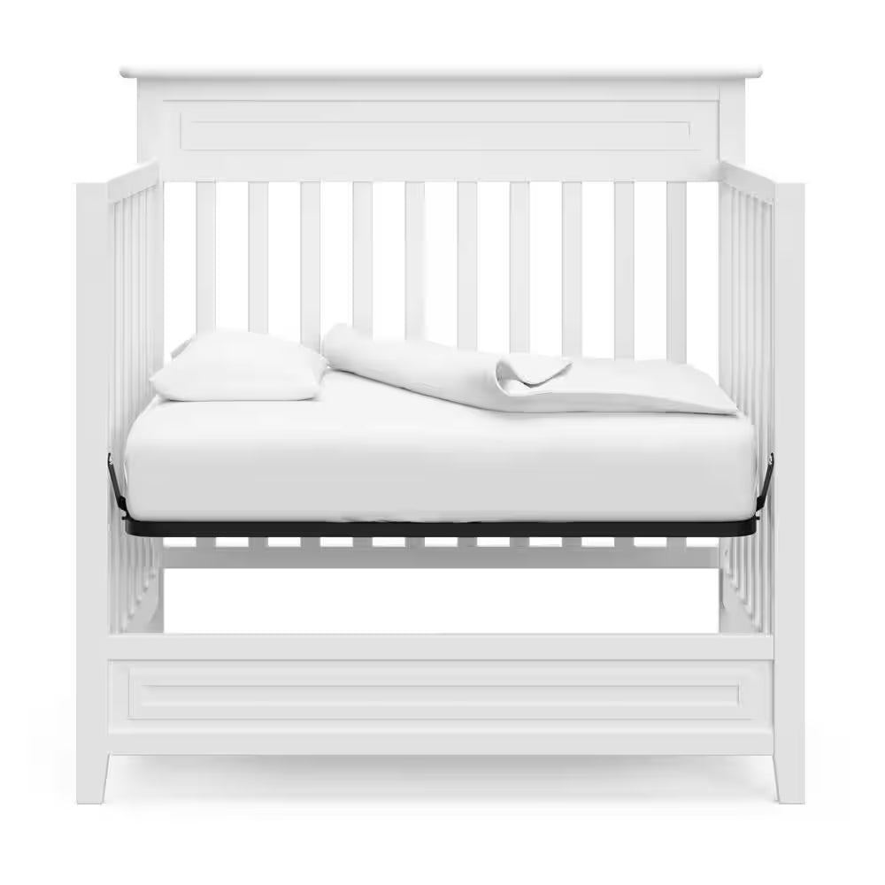Petal Mini 4-in-1 Convertible Crib – White with Bonus Mattress
