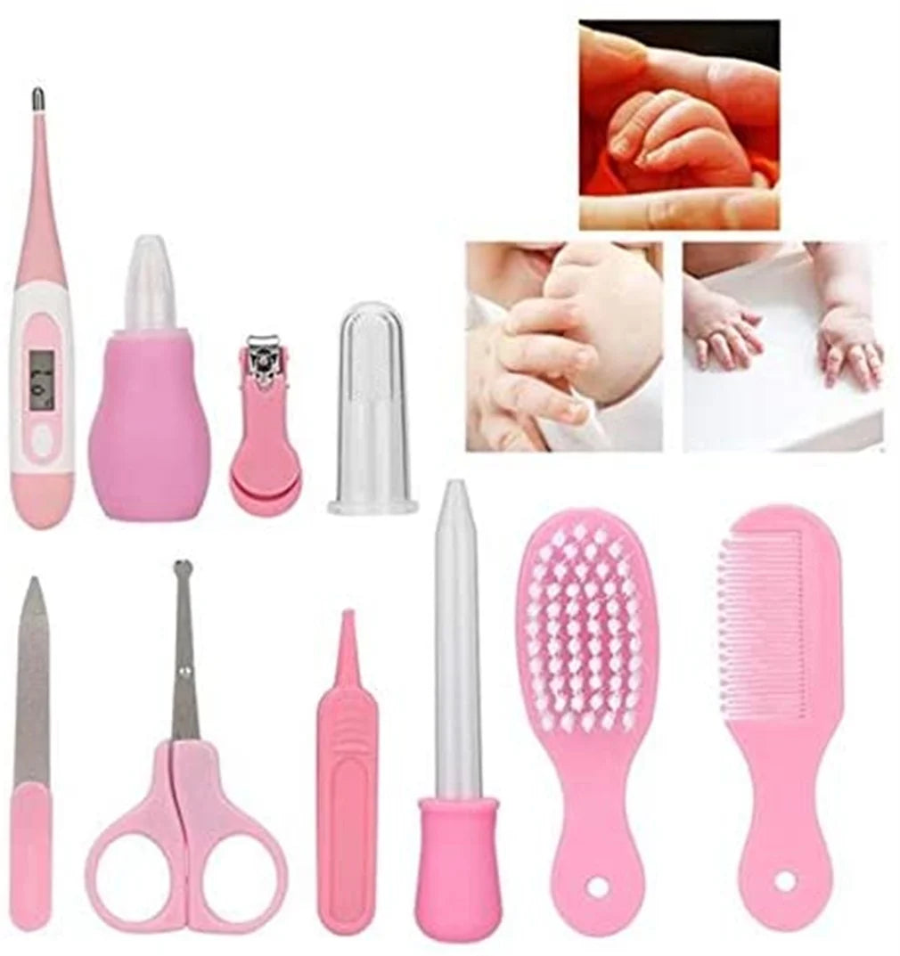 Happon 10-Piece Essential Baby Healthcare & Grooming Kit – Portable Nursery Suite (Pink)