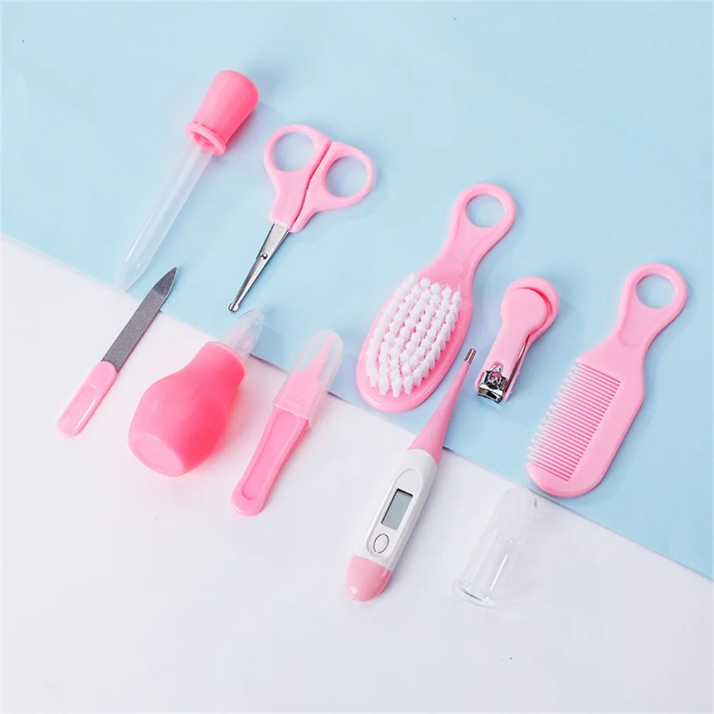 Happon 10-Piece Essential Baby Healthcare & Grooming Kit – Portable Nursery Suite (Pink)