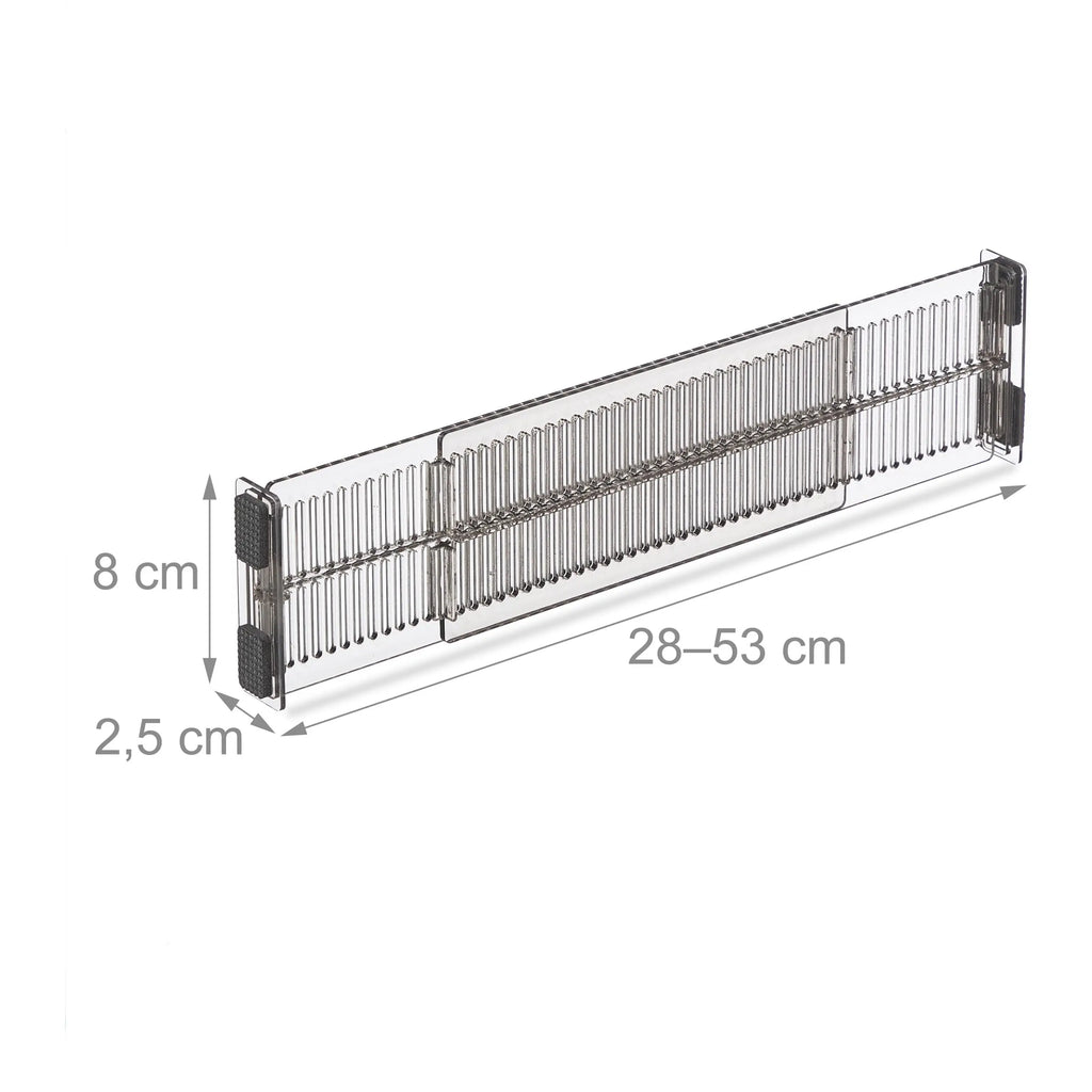 Drawer Divider Adjustable Length from 28 to 53.5 Cm, Kitchen Storage, Organiser, Plastic, Clear,