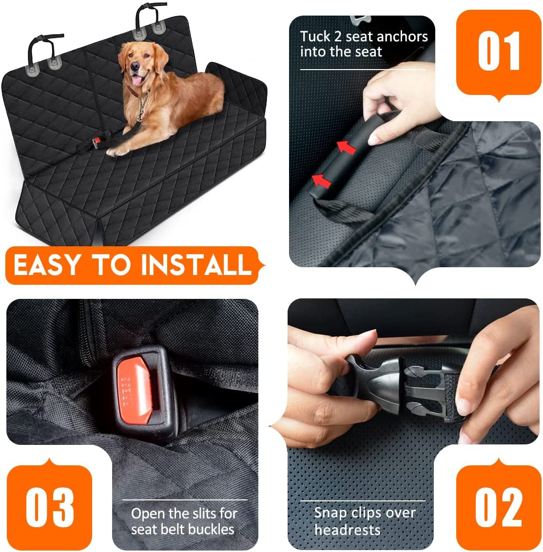 Dog Car Seat Cover, Back Seat Cover for Dogs Pet Car Seat Protector Waterproof Bench Car Seat Cover, Non-Slip Rear Seat Cover Fits Middle Armrest for Most Cars Trucks Suvs - Black