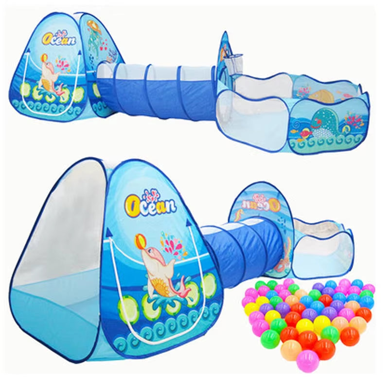 3 Pcs/Set Children'S Tent Tipi Ball Pool for Kids Portable Baby Wigwam Playhouse with Crawling Tunnel Baby Ocean Ball Pit Teepee