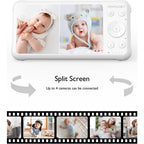 5” Baby Monitor – 2 Cameras, 1080P Split Screen, Audio, No WiFi, 5000mAh Battery