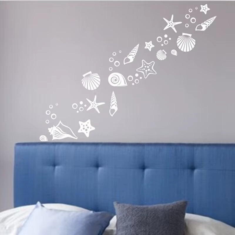 Beach Themed Room Decor - Set of 30 Fancy Sea Beach Shell Wall Decals , Vinyl Sea Shell Wall Stickers 