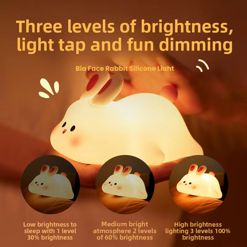 LED Silicone Rabbit Night Light – Touch, USB Rechargeable, Kids & Animal Lovers