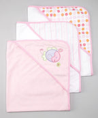 Baby 3 Pack Terry Bath Hooded Towels, Pink