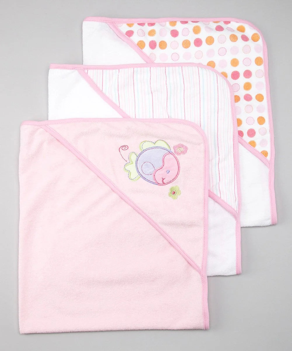 Baby 3 Pack Terry Bath Hooded Towels, Pink