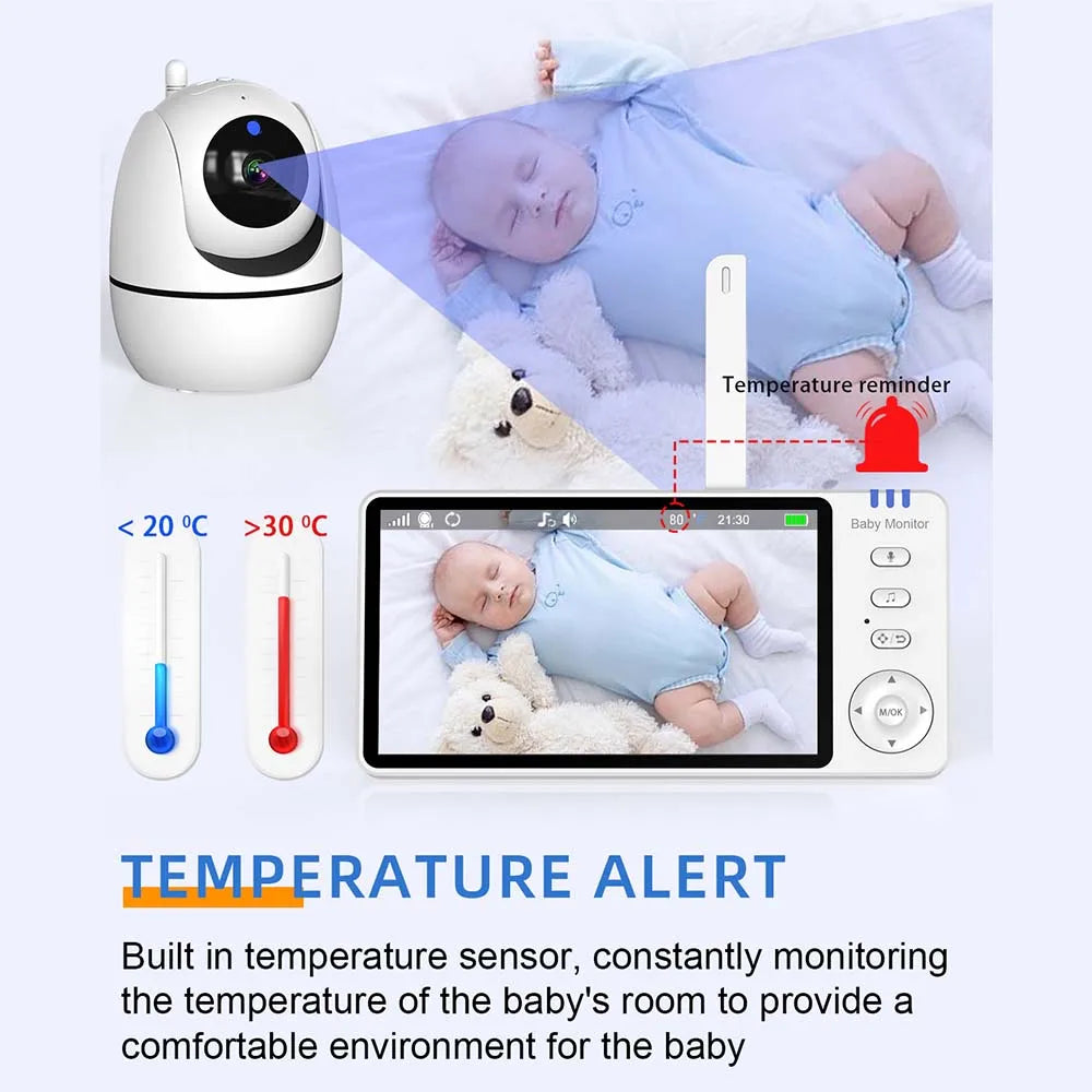 5” Video Baby Monitor – PTZ Camera, Zoom, Night Vision, Temp Sensor & Lullabies