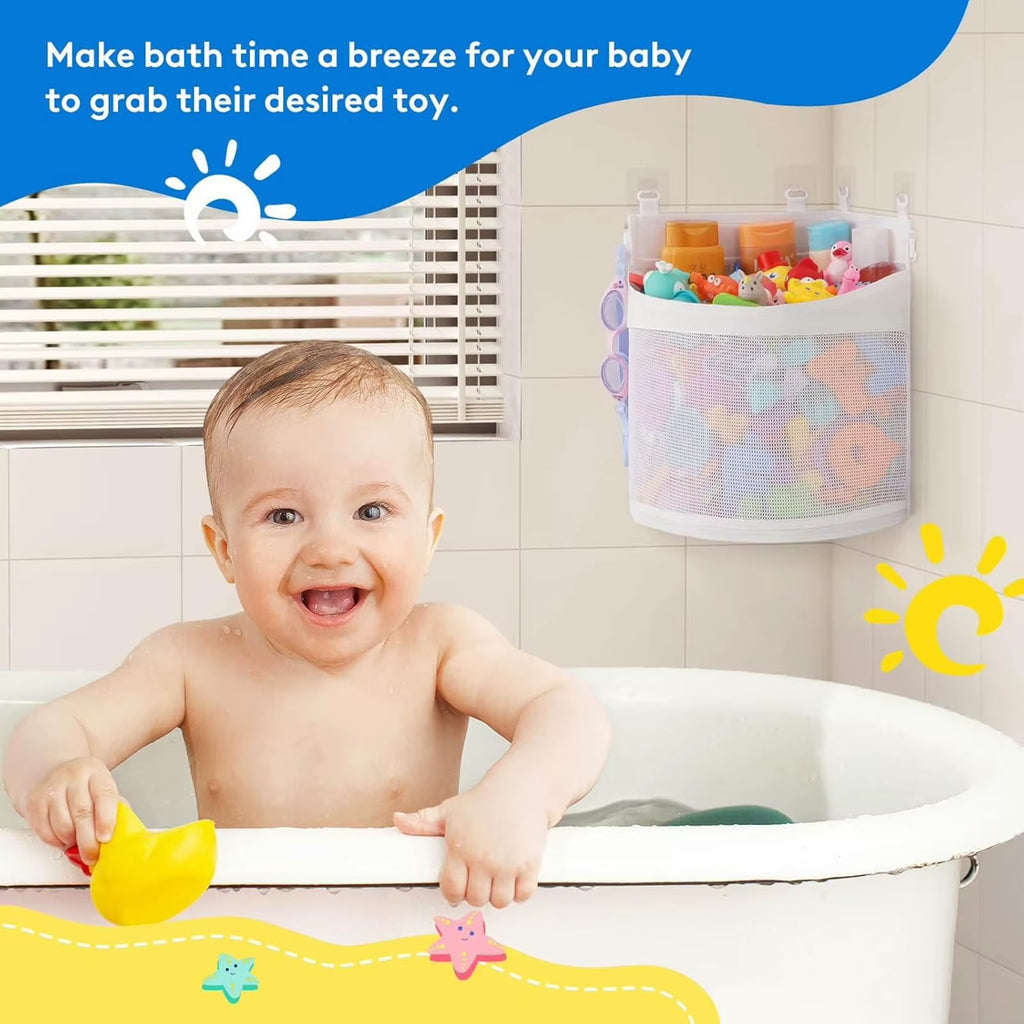 Kids Bath Toy Organizer – Large Mesh Storage Bag, Hanging Shower Caddy