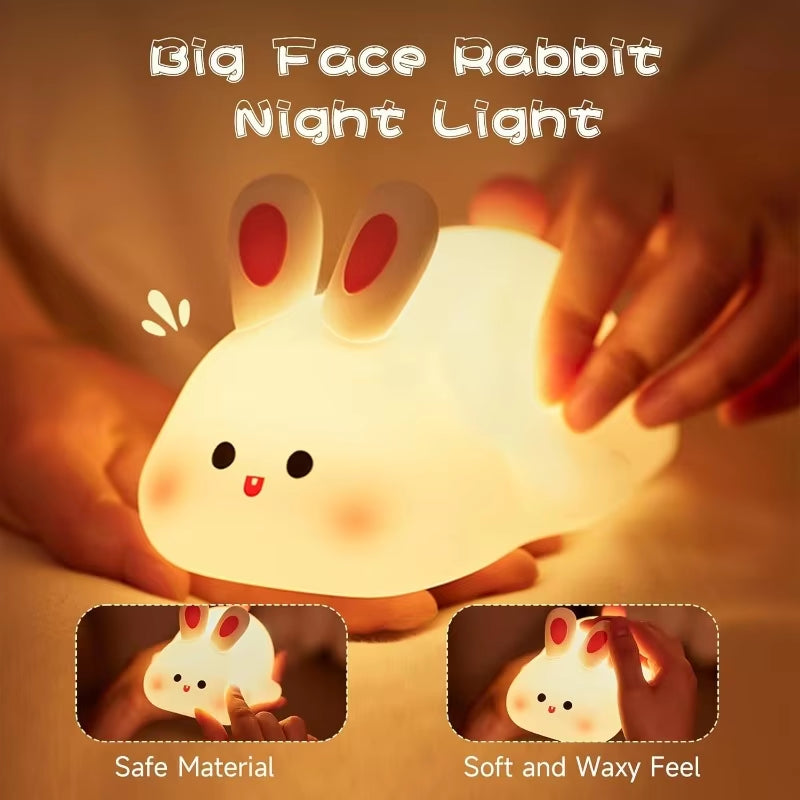 LED Silicone Rabbit Night Light – Touch, USB Rechargeable, Kids & Animal Lovers