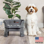 Pet Neater Deluxe Mess-Free Elevated Dog Feeder – Adjustable 10” & 12.5” Stand with Stainless Steel Bowls for Medium Dogs