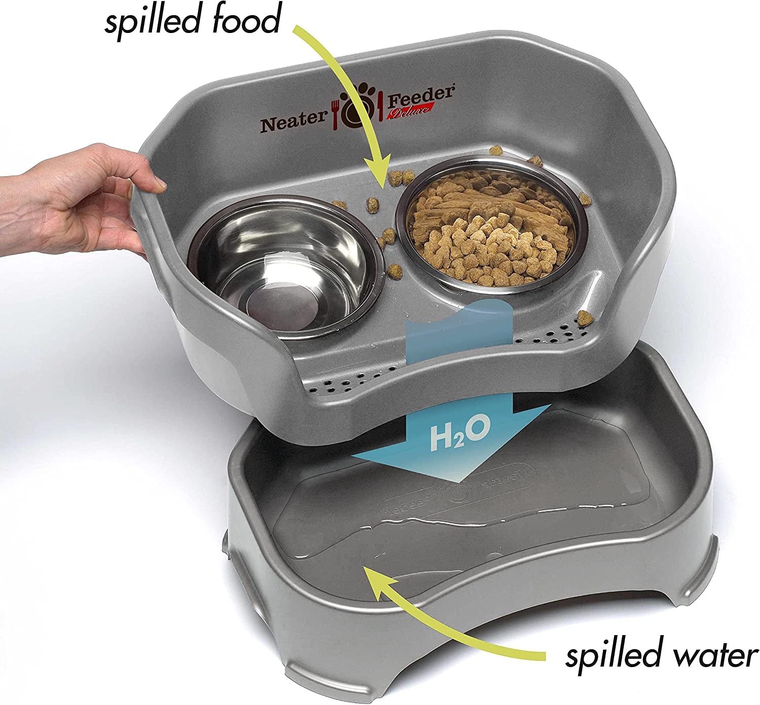 Pet Neater Deluxe Mess-Free Elevated Dog Feeder – Adjustable 10” & 12.5” Stand with Stainless Steel Bowls for Medium Dogs