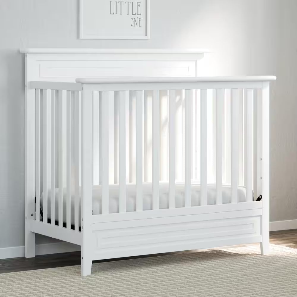 Petal Mini 4-in-1 Convertible Crib – White with Bonus Mattress