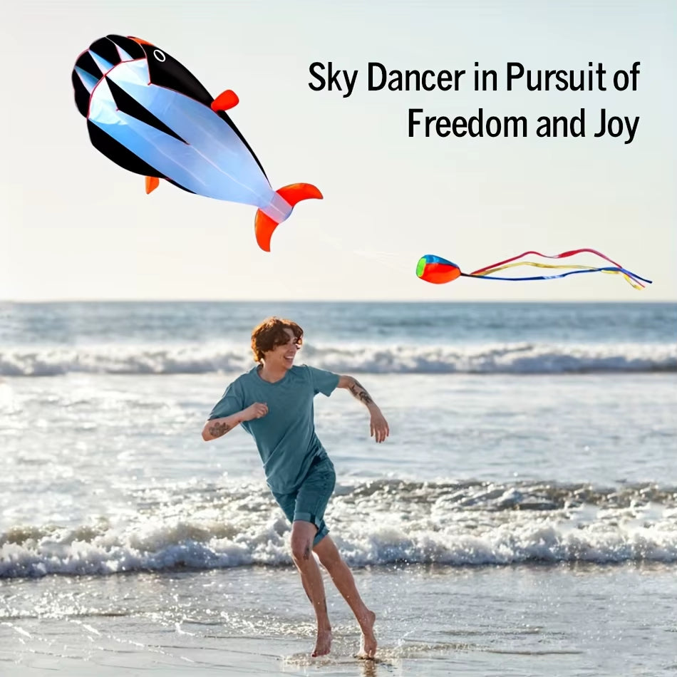 Soft Whale Kite Large Animal Beach Kite Outdoor Entertainment Game Easy to Fly anti Tear, Comes with Handle Cable Storage Bag