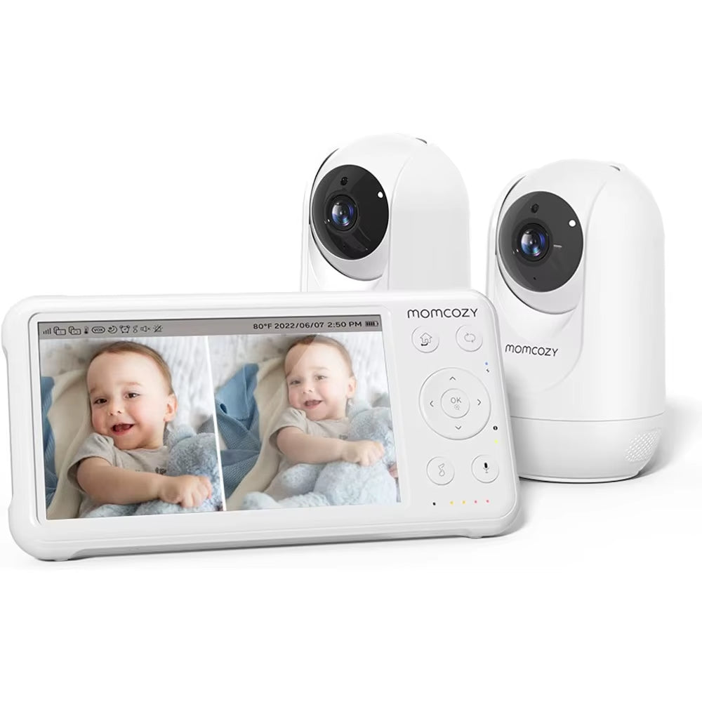 5” Baby Monitor – 2 Cameras, 1080P Split Screen, Audio, No WiFi, 5000mAh Battery