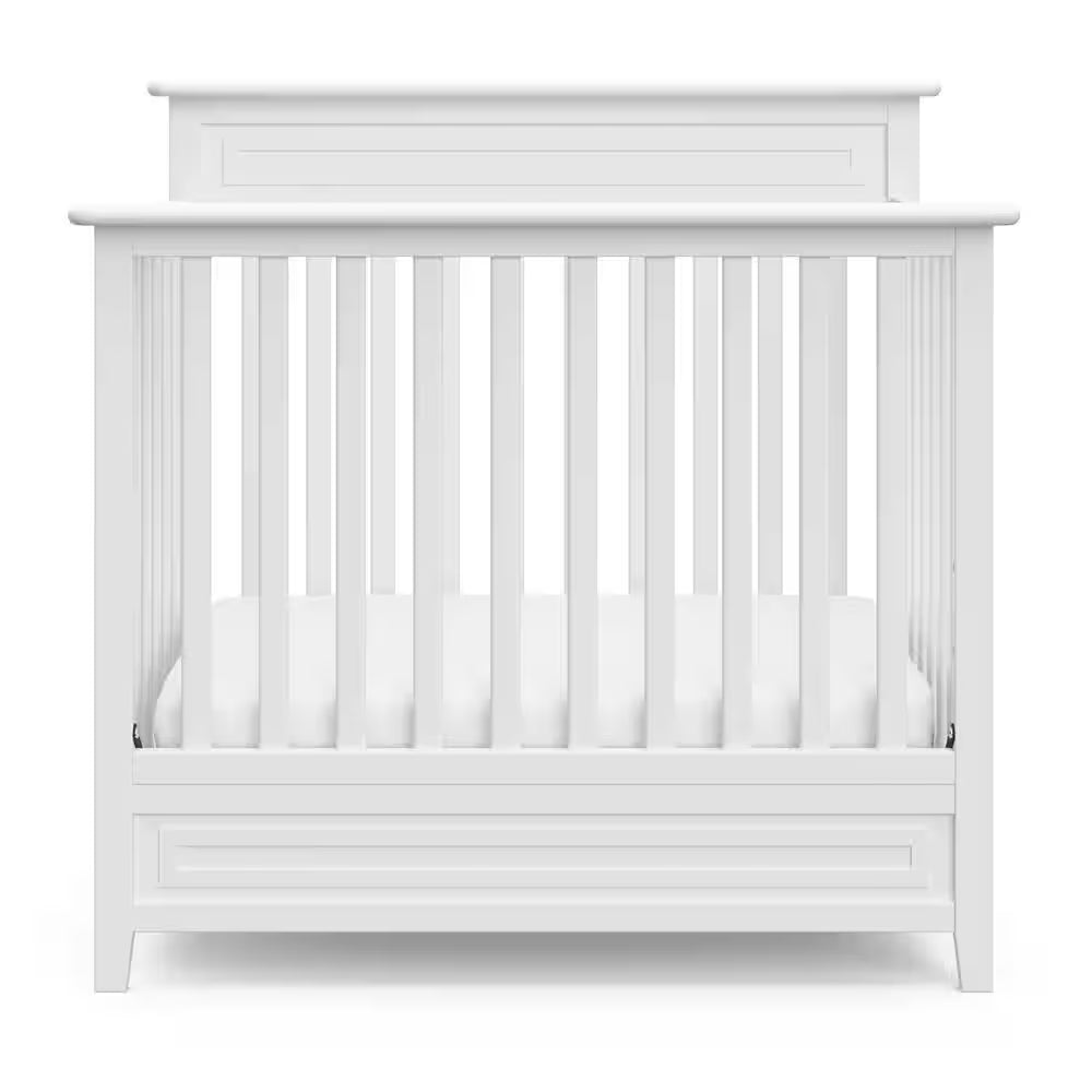 Petal Mini 4-in-1 Convertible Crib – White with Bonus Mattress