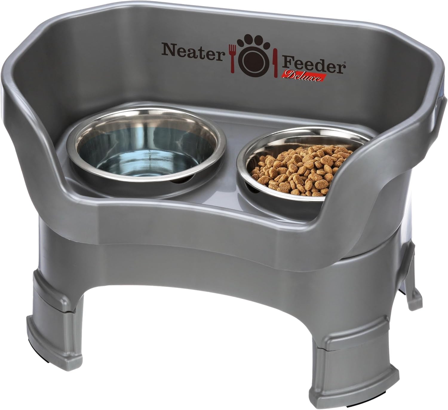 Pet Neater Deluxe Mess-Free Elevated Dog Feeder – Adjustable 10” & 12.5” Stand with Stainless Steel Bowls for Medium Dogs
