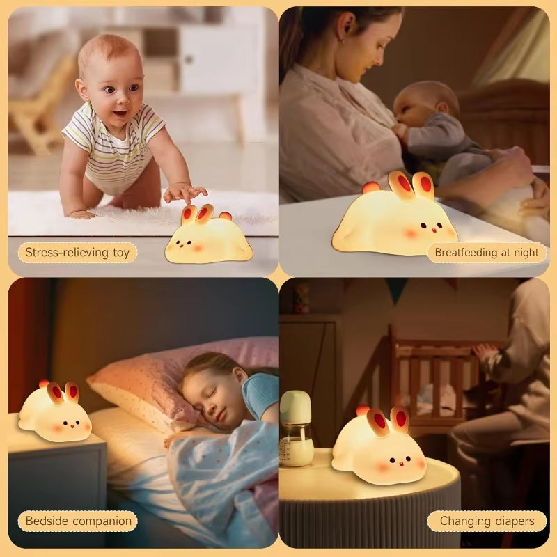 LED Silicone Rabbit Night Light – Touch, USB Rechargeable, Kids & Animal Lovers