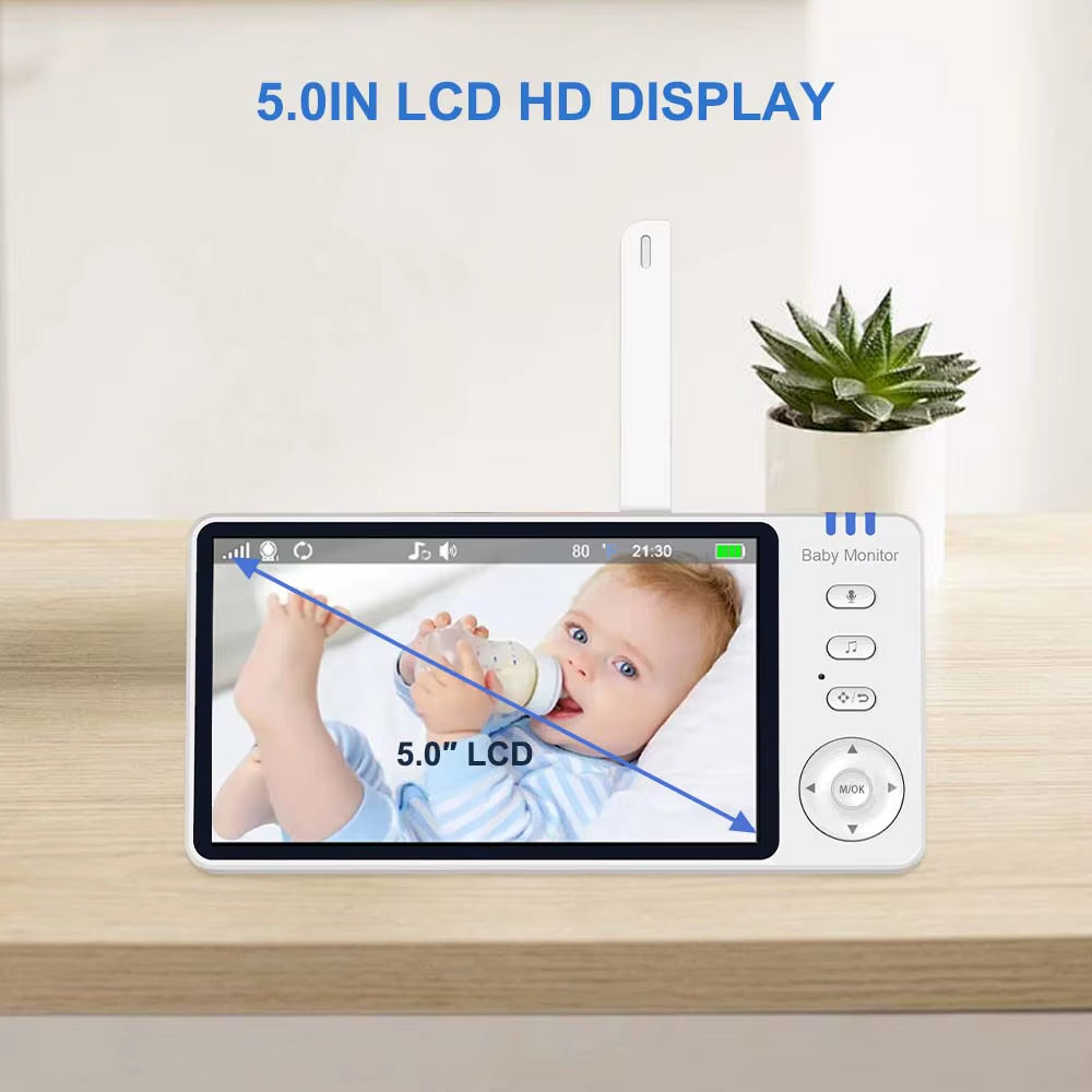 5” Video Baby Monitor – Camera & Audio, 2-Way Talk, Temp Display, 22Hr Battery